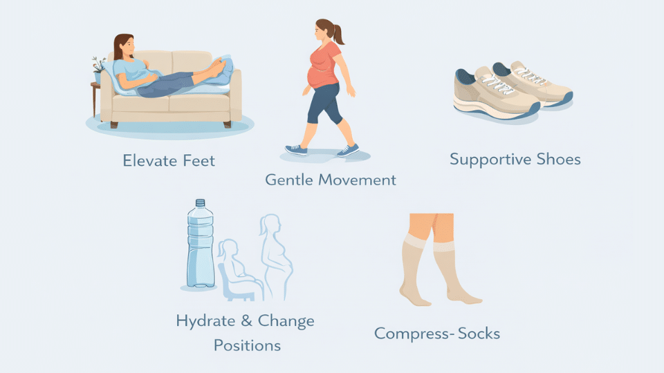 Illustration of ways to reduce swollen feet during pregnancy