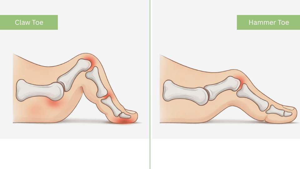 Claw toe vs hammer toe comparison feet