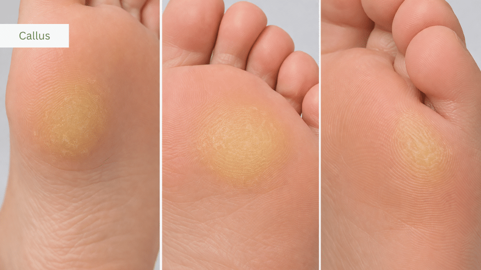 Callus on foot showing thickened skin in pressure areas